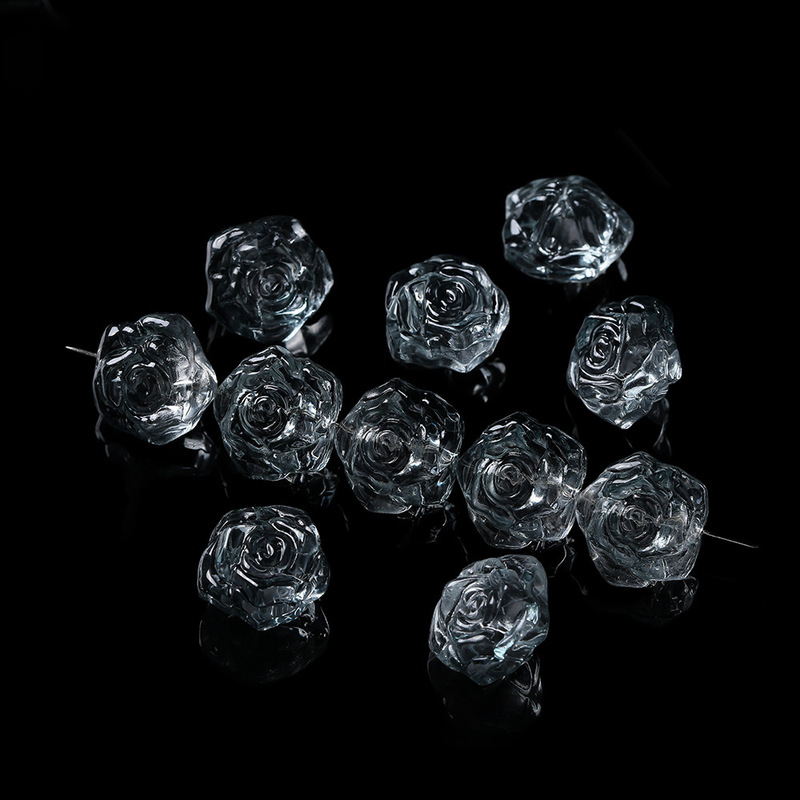 13*14mm冰透玻璃玫瑰花琉璃珠 直孔散珠 diy串珠隔珠耳环饰品配件|undefined