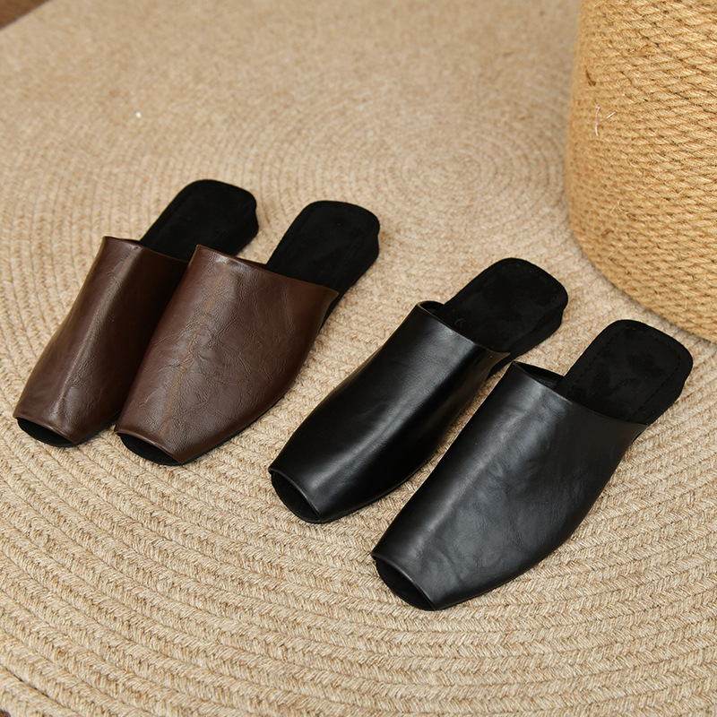 2025 Summer New Style Fish-Mouth Closed-Toe Half-Slip Retro Casual Lazy Slippers Low-Heeled Mules Flat Women's Sandals