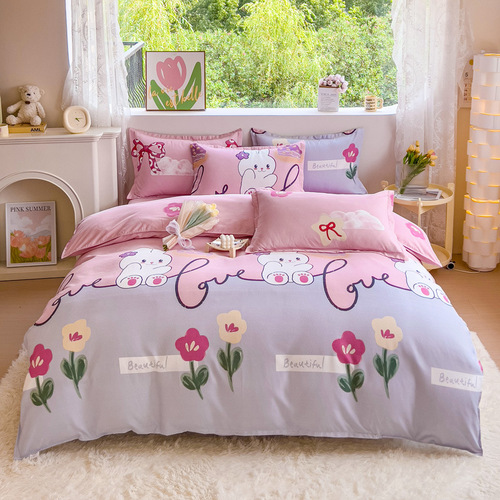 New thickened brushed pure cotton four-piece set of sheets, fitted sheet and quilt cover student dormitory three-piece bedding set wholesale