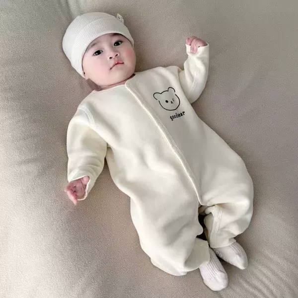 Apricot-lh solid color bear head jumpsuit [Original fleece]