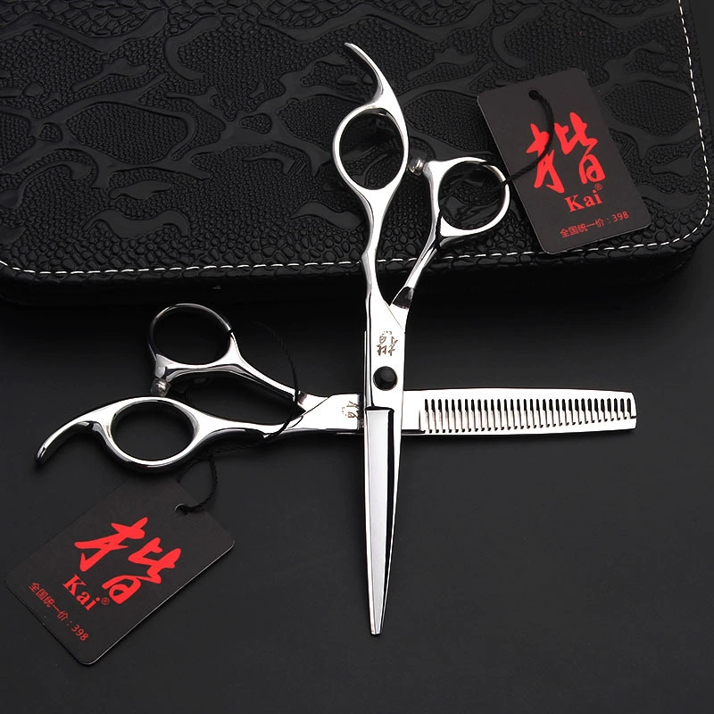 Hairdressing Scissors Set, 2-Piece (Flat + Thinning), black gemstone handles, salon kit