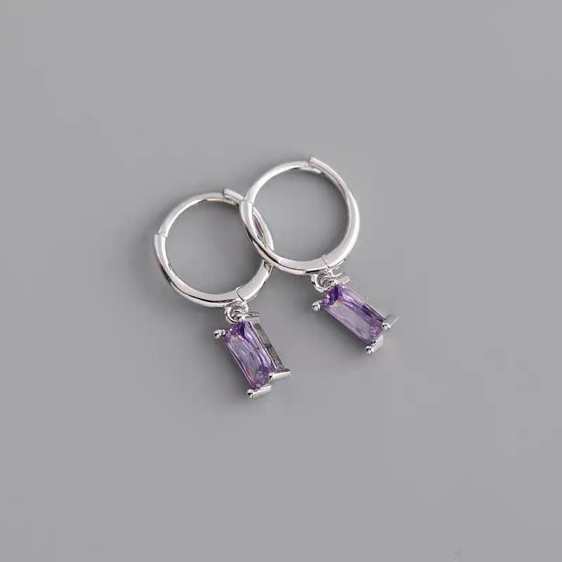 925 plata esterlina pendientes de zircón de color mujer Europa y América ligera de lujo cuadrados pendientes temperamento in pendientes pendientes de orejas