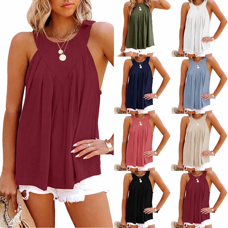 2024 Cross-Border European and American Clothing Spring and Summer Hot Sale V Neck Pullover Pure Color Casual Loose Vest Suspender Top for Women