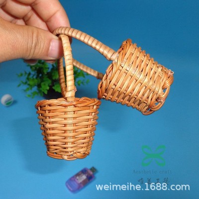 芒藤编织迷你提篮 特小号花篮 DIY玩具手提篮 微景观装饰篮筐