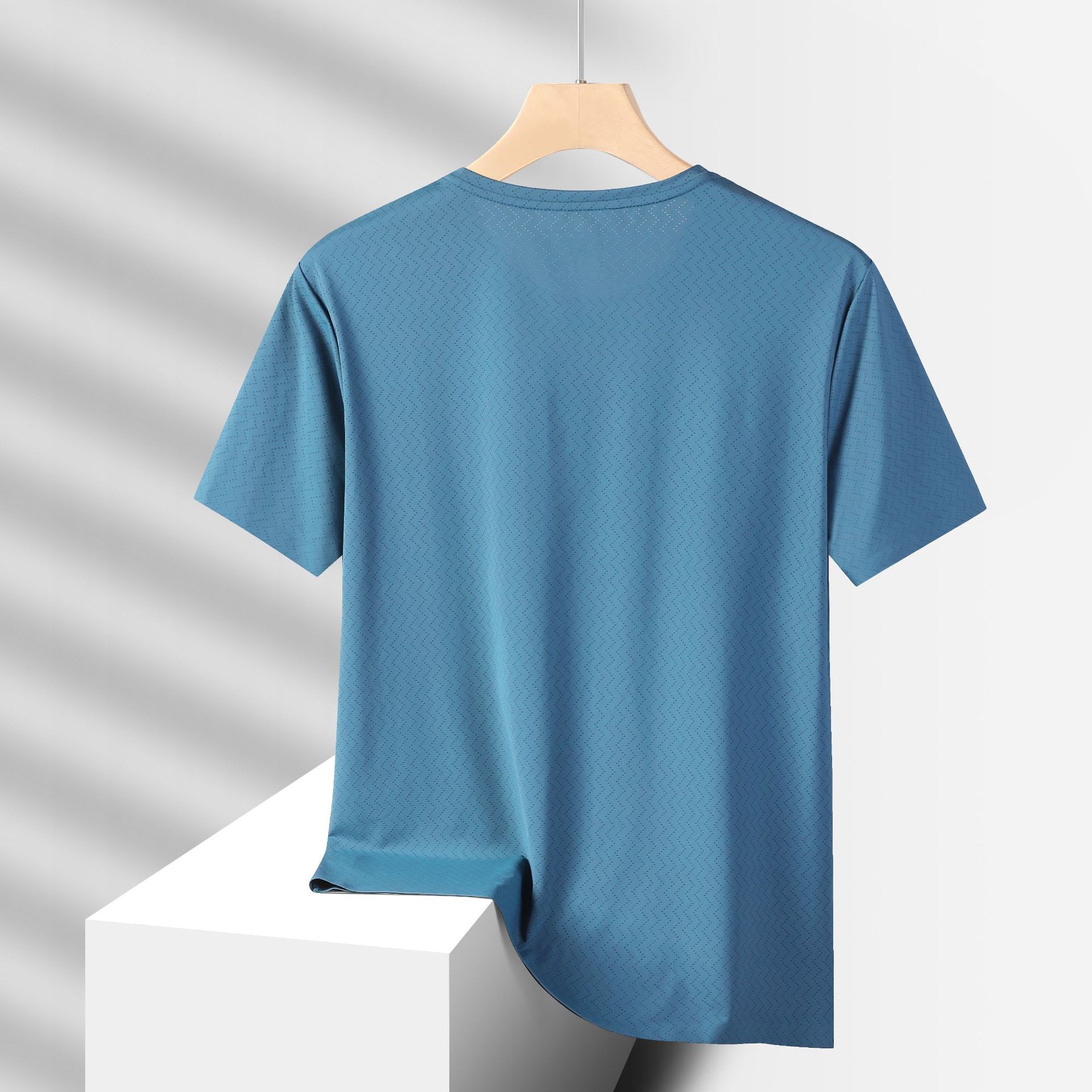 Camiseta deportiva de verano de hielo de manga corta, cuadrícula de diamante suelta, medias mangas casuales transpirables, secado rápido, mangas cortas para hombres al por mayor