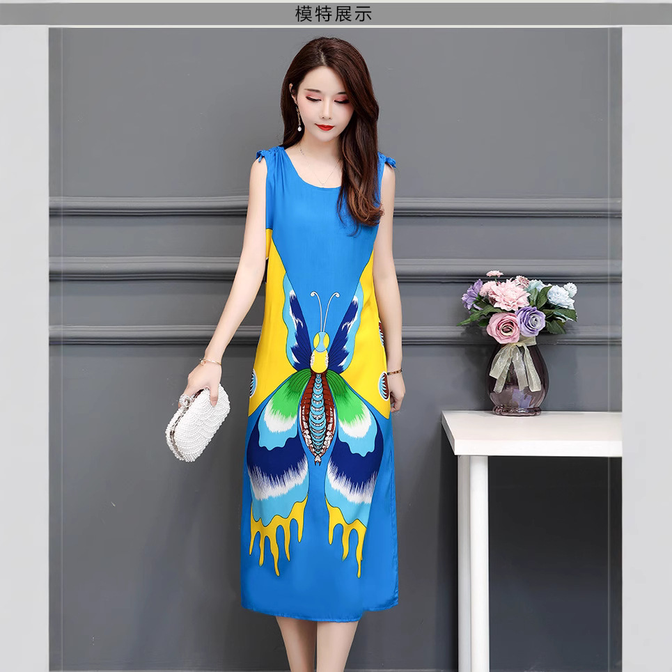 人造棉印花睡袍女连衣裙大码韩版新款2019花裙子