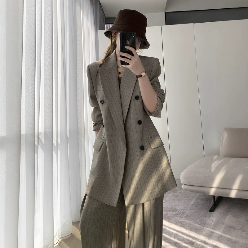 2647】Plus-size women's blazer, new stylish and elegant high-end striped wide-leg pants two-piece suit 2647】Plus-size women's blazer, new stylish and elegant high-end striped wide-leg pants two-piece suit