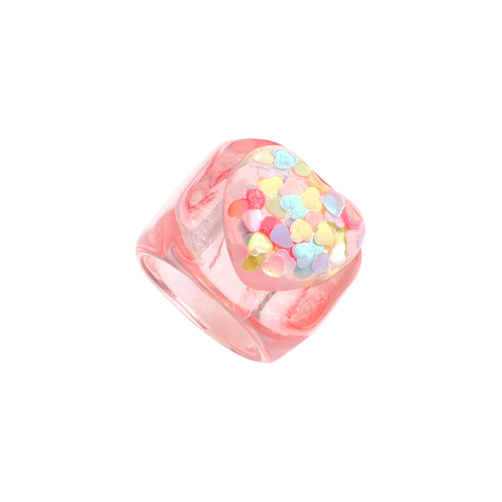 Korean Version Of Resin Ring Romantic Candy Color Three-dimensional Starry Love Ring display picture 7