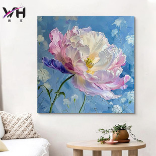 Hand-painted Oil Painting Peony Flowers Blossom Rich Creamy Style Living Room Decorative Painting Thick Texture High-grade Porch Bedroom Hanging Painting