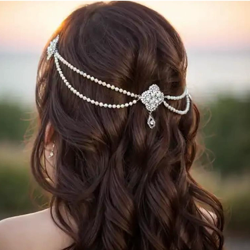 AliExpress новый жемчуг многослойная цепочка для волос ретро стразы капли воды подвеска богемный стиль элегантный свадебный головной убор