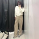 URAZ NEW! Japanese Spring Women's Solid Color Hemp Blended Waist Pants Straight Casual Pants 473791