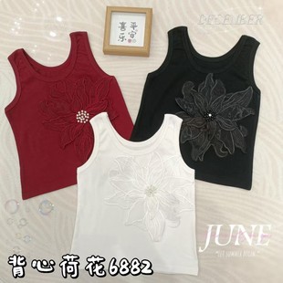 European and American style female treasure children's clothing cross-border 25 years summer girls three-dimensional flower round neck vest T-shirt jacket factory price