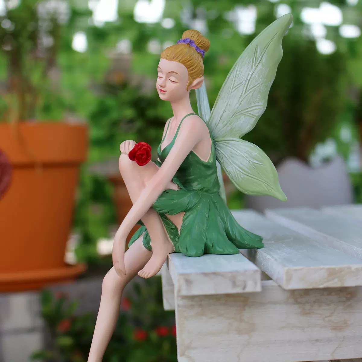 跨境外贸蝴蝶花仙子雕像树脂花园仙女摆件户外庭院露台景观装饰品