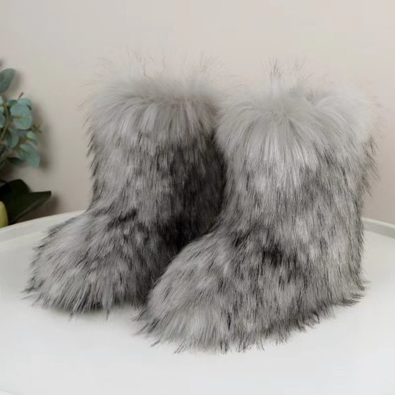 Cross-border Europe and the United States flat heel high-top Mao Mao boots warm winter fur boots y2k deep mouth raccoon fur snow boots
