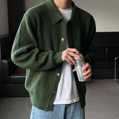 黑色开衫字母立领毛衣潮牌慵懒宽松百搭秋季后背字母针织衫外套