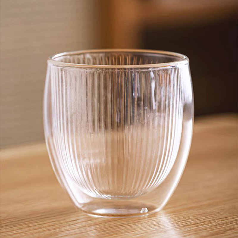 Colorido de doble capa Taza de borosilicato a rayas taza de vidrio transparente taza de agua desayuno bebida jugo Taza de leche taza de café