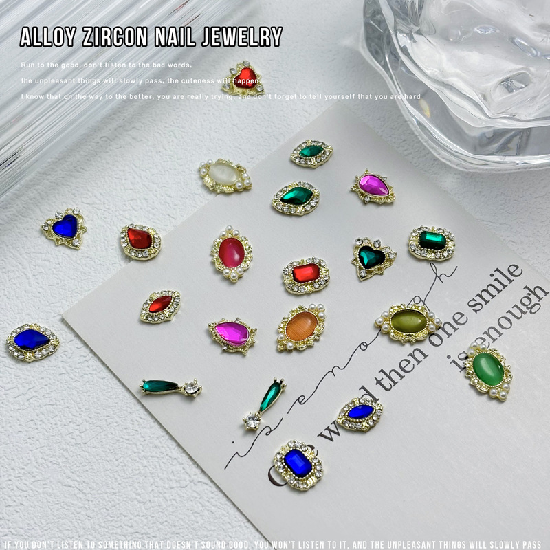 Nail cat's eye stone pearl alloy jewelry color alloy photo frame nail decoration diamond accessories diamond net red explosions