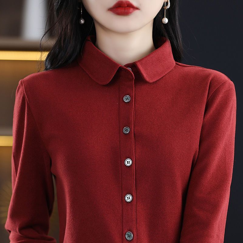 Double-sided Velvet Shirt Women's Autumn and Winter Thickened Fashion Commuting Design Niche Lapel Warm Base Shirt Women