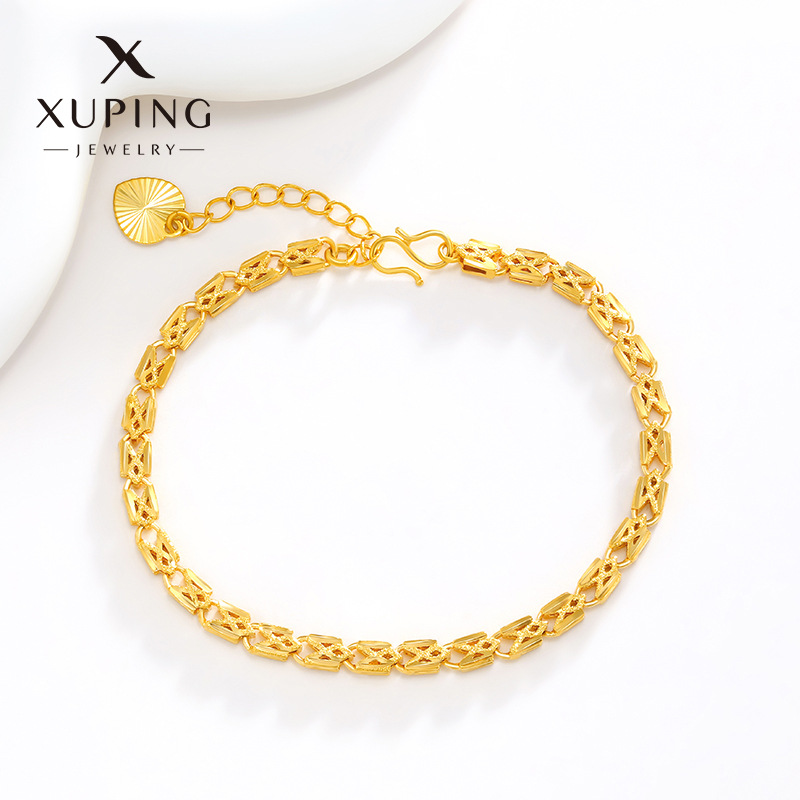 Pulsera chapada en oro con textura brillante – diseño retro y elegante al por mayor