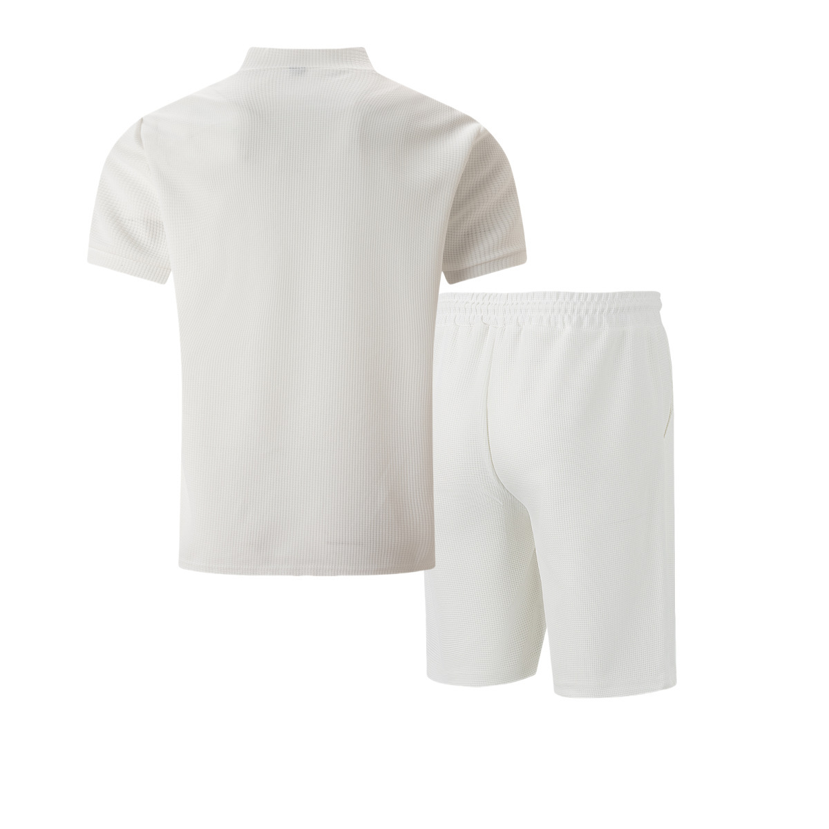 Men's Waffle Stand Collar Zip Set Casual Breathable Short Sleeve_voghion.com