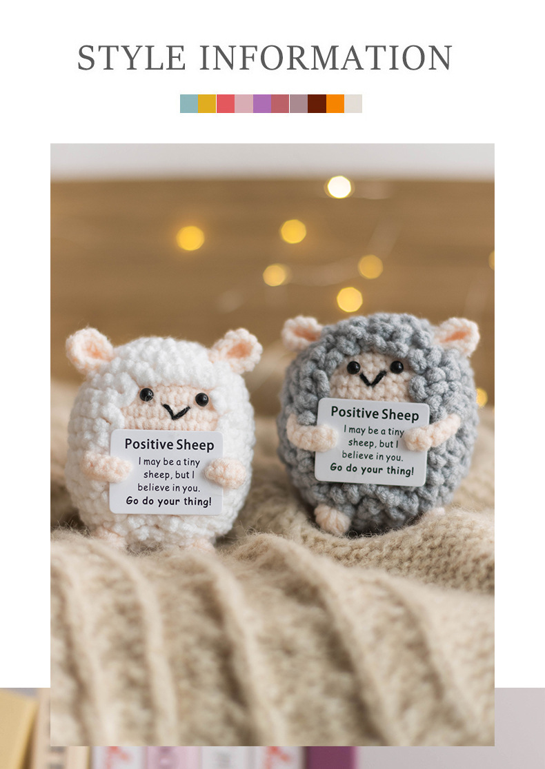 亚马逊爆款卡片玩偶积极鼓励摆件娃娃可爱针织毛线小绵羊玩偶成品详情3