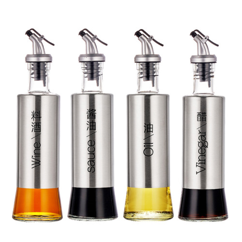 Home Use Stainlesss Steel Oil Bottle with Anti-Leak Glass Lid, Soy Sauce and Vinegar Jar Set