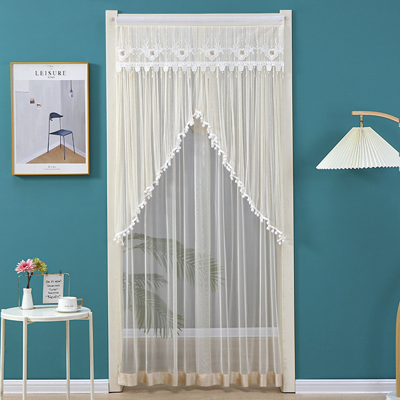 New Door Curtain Anti-mosquito Gauze Curtain Lace Fabric Bedroom Hole-free Curtain Velcro Telescopic Rod Privacy Curtain