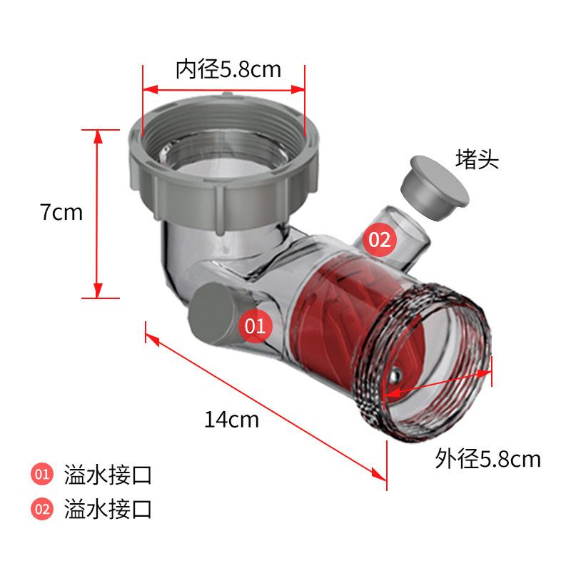 キッチンシンク排水管継手サイド排水ダブルオーバーフロー防臭逆止弁キッチン下水管逆流防止継手|undefined