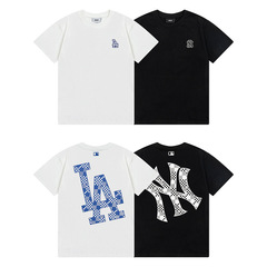 高品質MLB夏新作バックチェッカーボード大ロゴレタープリントトレンディで多用途な男女カップルTシャツ