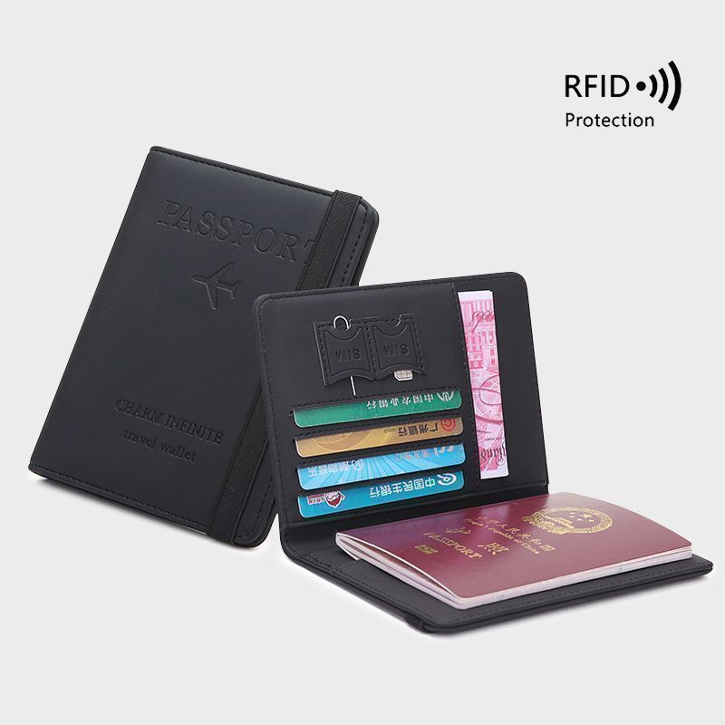 Bolsa de pasaporte de alto valor de cara cubierta de cuero PU simple moda dos en uno cepillo antirrobo de viaje pasaporte