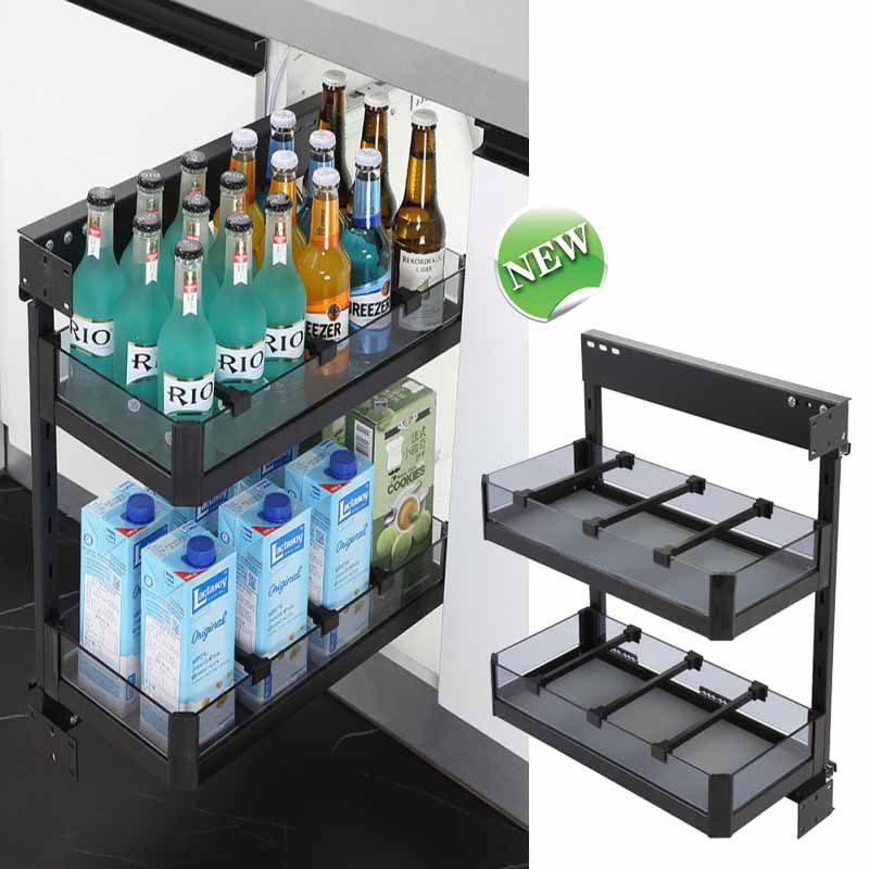 cupboard Basket Seasoning basket Drawer double-deck aluminium alloy Storage Shelf Left and right