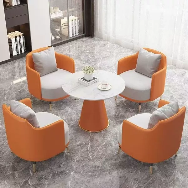 Sales Office, Beauty Salon, Hotel, Clubhouse Reception, Leisure Leather Art Soft-Seat Sofa, Coffee Table, Light Luxury Meeting Table and Chairs