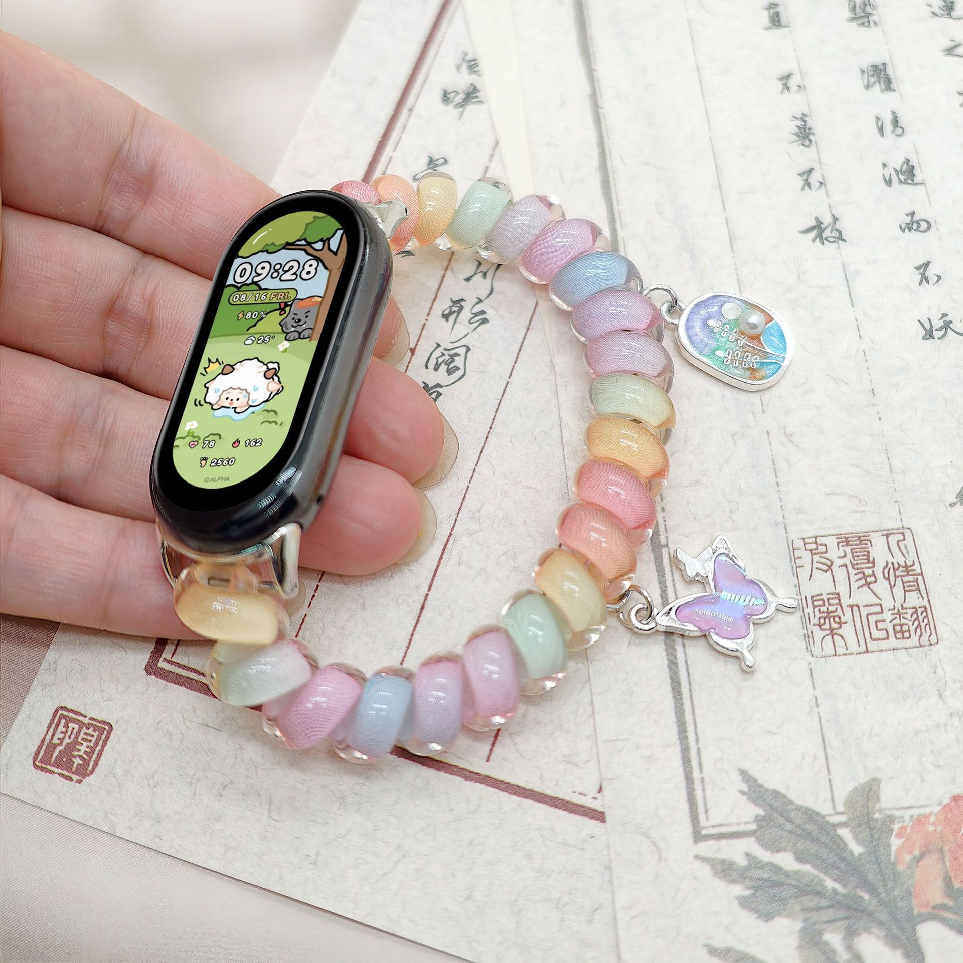Candy Phone Cord Watch Strap Suitable for Xiaomi Pro Bracelet 10 Strap Beaded Phone Cord Wrist Strap Nfc Hair Tie