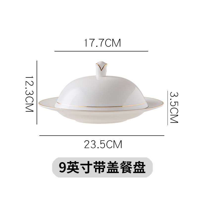 Hotel de cerámica desayuno plato occidental con tapa Placa de pasta de pepino de mar abulón plato de arroz hebilla plato de arroz de estilo japonés