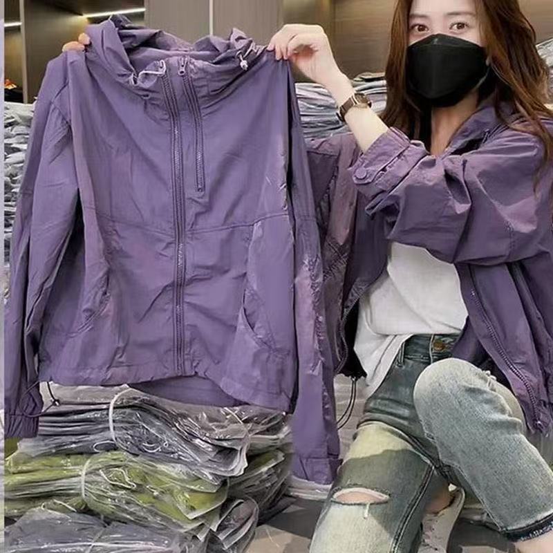 2025夏季新款女士洋气紫色防晒衣宽松薄款连帽休闲防晒冲锋衣外套