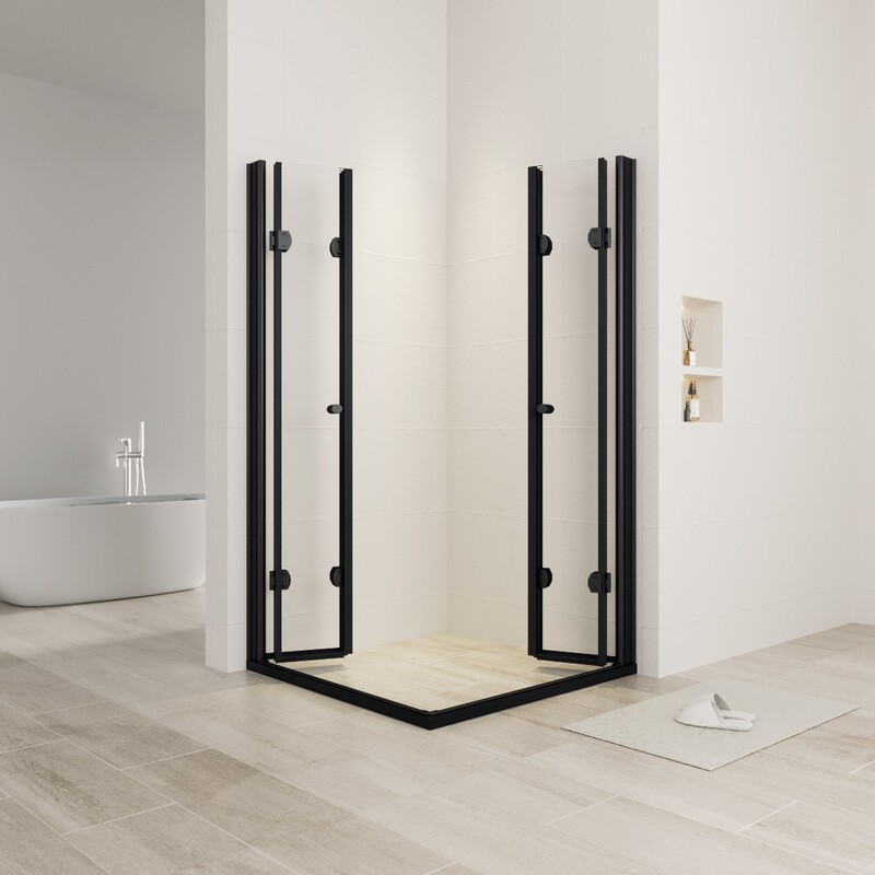 Trendy Shower Room Folding Door Space-Saving Bathroom Square Diagonal Opening Toilet Square 8mm Glass Partition
