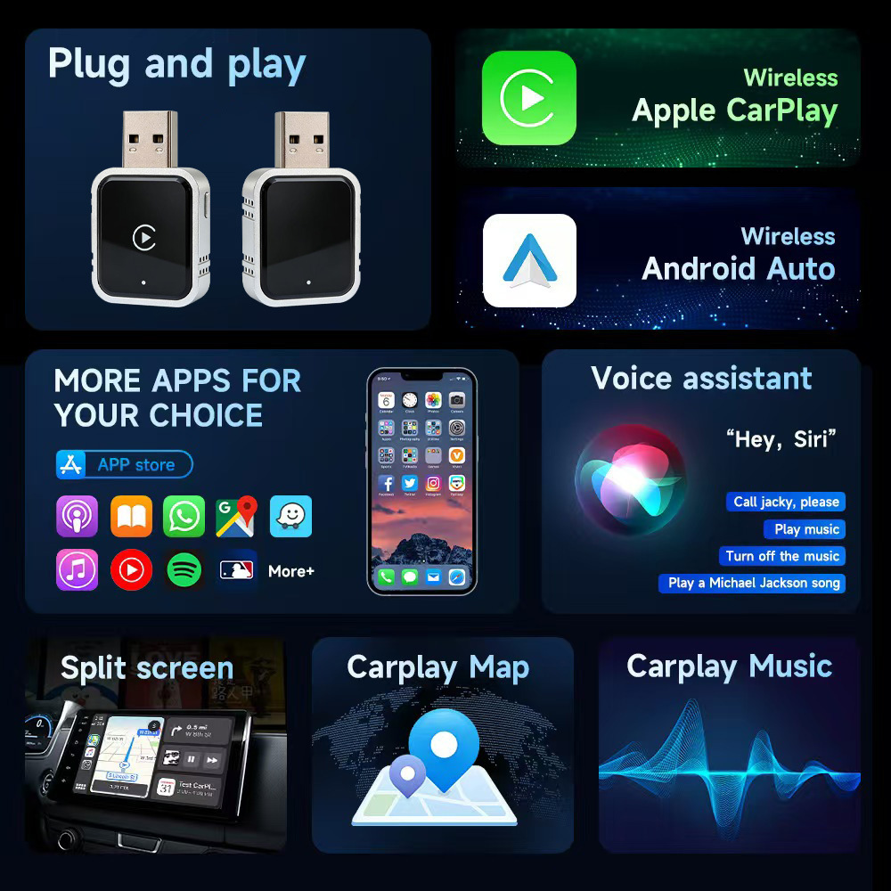 New Cross-Border Wireless Carplay Android Auto Car Navigation Wired-To-Wireless Car Foreign Trade Box