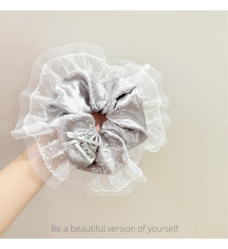 South Korea Dongdaemun Ins Ballet Bow silver Pu Leather Lace Large Intestine Hair Band Hair Accessories