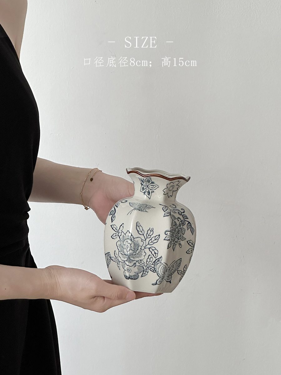 Flor azul porcelana vintage flor de cerámica decoración floral sala de estar vasijas de cerámica decoración de lujo ligera nueva flor china