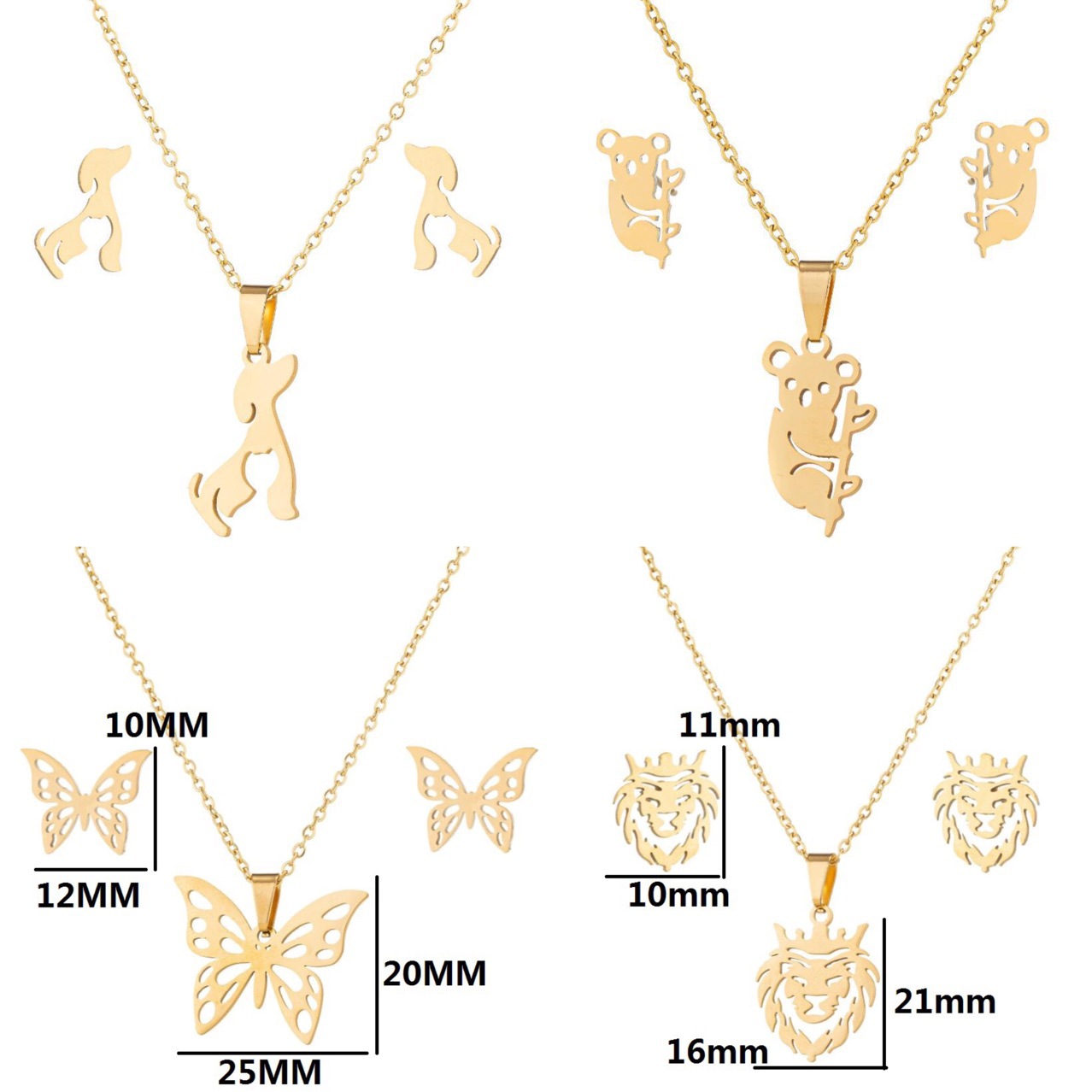 Acero inoxidable Nueva joyería de las mujeres lindo pequeño animal serpiente abeja mariposa collar pendientes de tres piezas traje de joyería