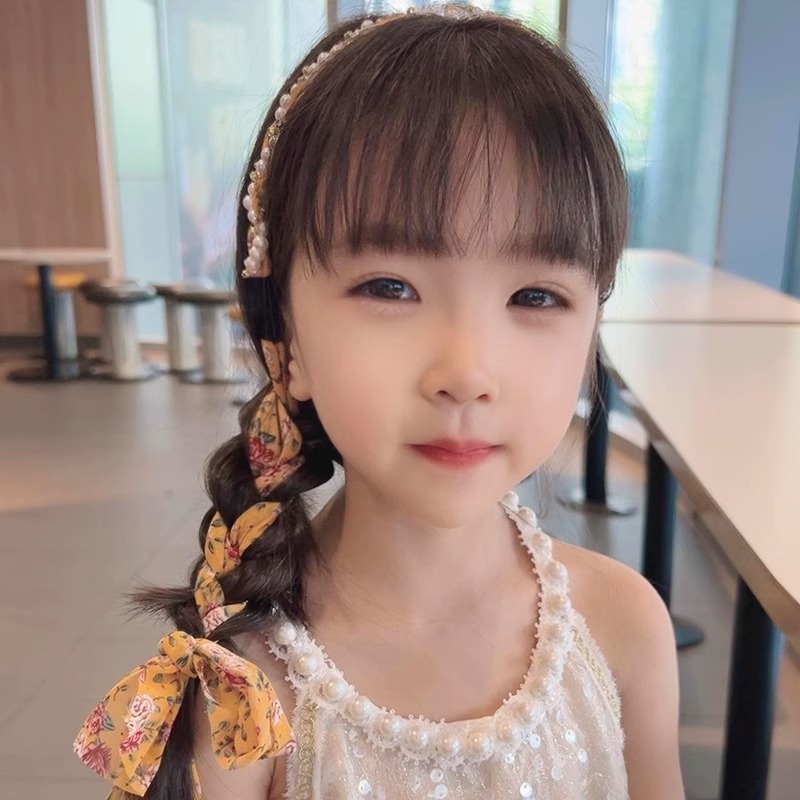 Niños flores trenzadas flotantes bandas de cabello 2025 nuevas niñas bufandas de seda un cabello bandas de cabello tarjeta de cabello tocado