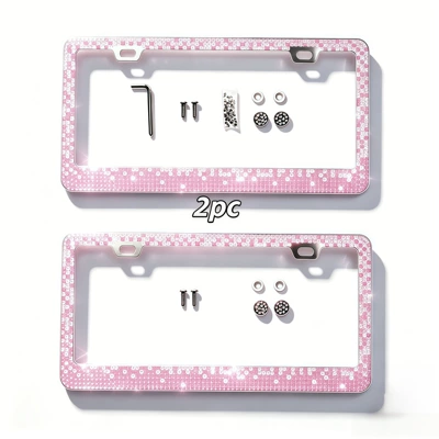 Universal Rhinestone-Studded Stainless Steel Car License License plate holder/license plate holder - pink-gradient