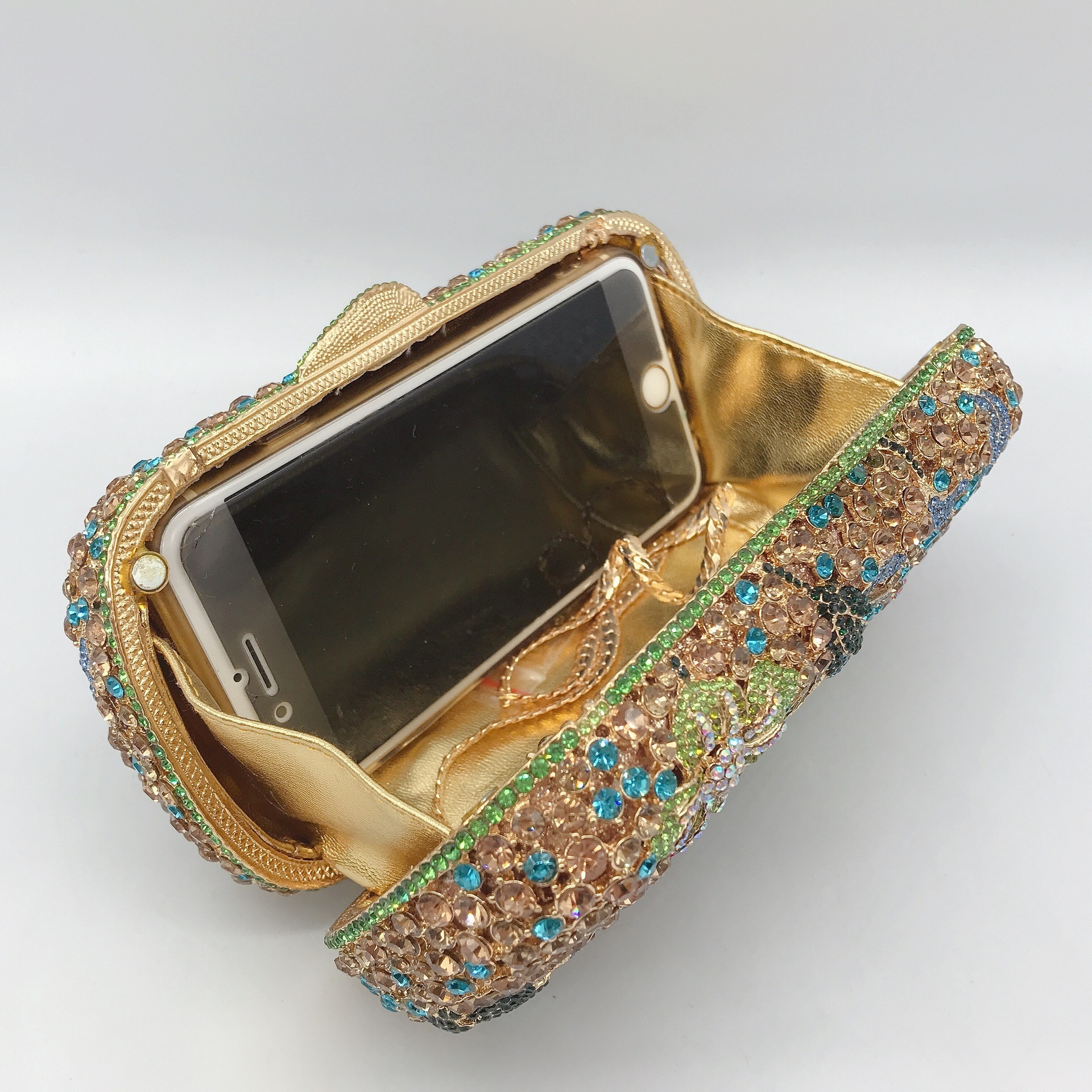 Bolsa de cena de diamantes de flores, caja metálica dura, bolsa de vestir de diamantes, bolsa de mano de banquete europea y americana, bolsa de mujer, embrague de bolsa
