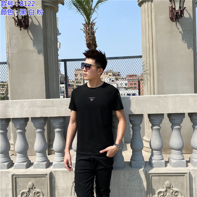 2021年短袖T恤男夏季新款圓領打底衫繡花印花拉架棉衣服半袖男士