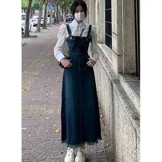 衬衫盐系春装轻熟搭配早子牛仔背带裙春季新款女装套装一整套两件