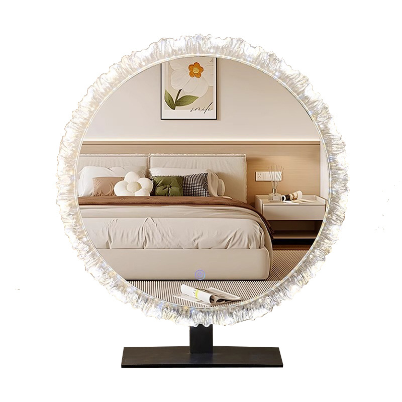 Espejo de maquillaje de escritorio luz LED lujoso espejo de escritorio inteligente base de acero espejo de maquillaje ajustable acrílico