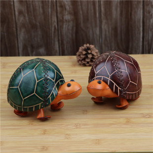 Top Layer Vegetable Tanned Cowhide Small Turtle Piggy Bank Cute Creative Desktop Ornaments Coin Storage Pot Small Gifts