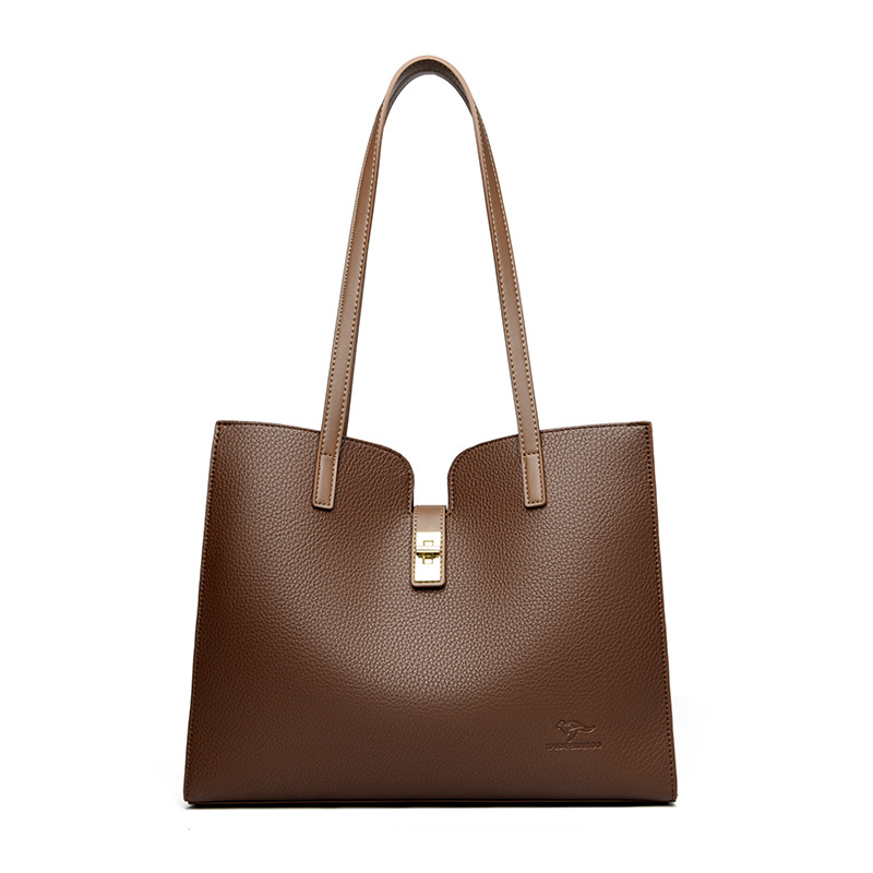 Cross-Border Genuine Leather Large Capacity Shoulder Tote Bag For Women, Casual Commuter Bag, Trendy Versatile Luxury Briefcase Underarm Bag - Thumbnail 7