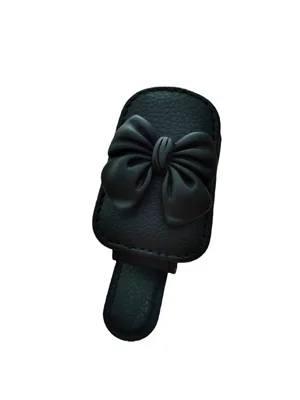 Cross-Border Simple Bow-Knot Pu Leather Car Glasses Clip/Bill Clip - black-bow-black-glasses-clip