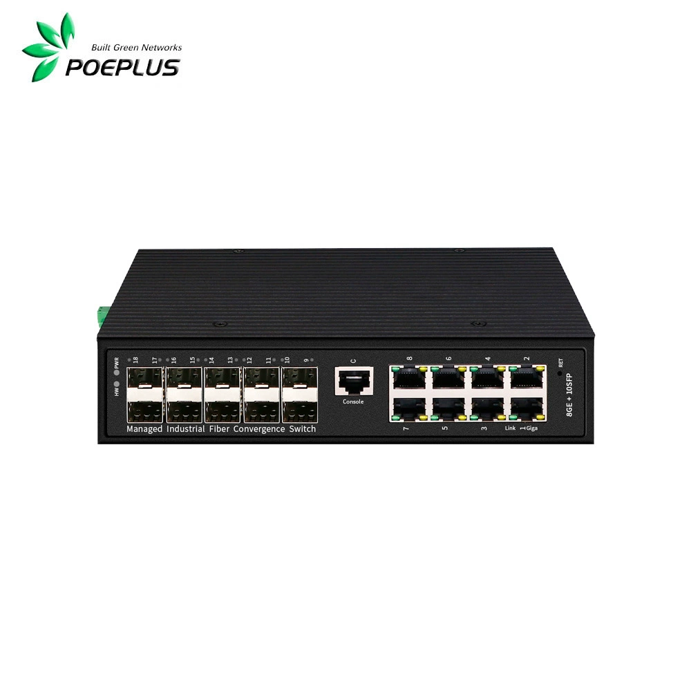 Промышленный коммутатор giga 8-портовый Poe или non L2+ с 10 SFP